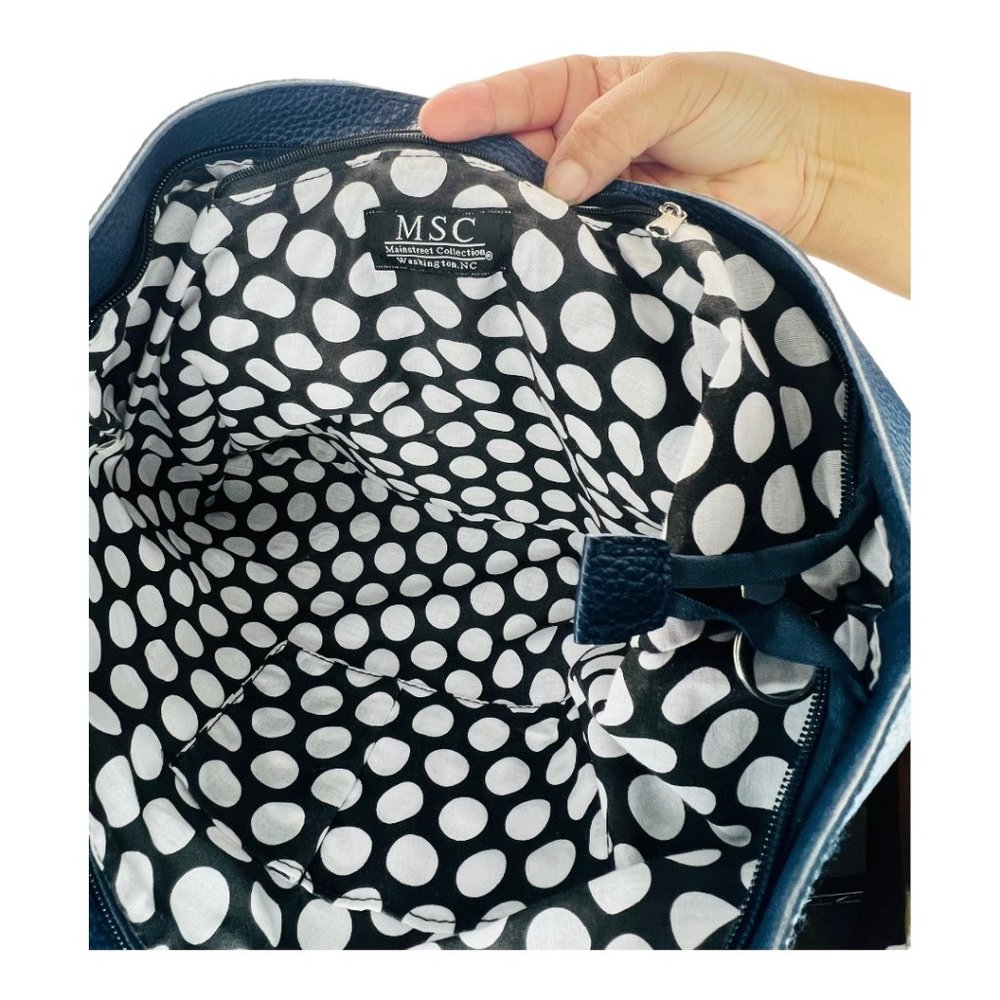 MSC Faux Leather Bucket/Tote Top Handle Bag With Polk Dot Interior - Picture 11 of 14
